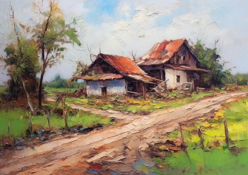 田野中古老的房屋插画背景,插画/手绘图,插画/手绘图库,插画/手绘图下载,插画/手绘